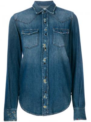 Джинсовая рубашка с рваными деталями Saint Laurent. Цвет: синий