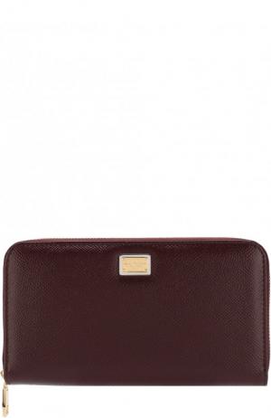 Кожаный кошелек на молнии с логотипом бренда Dolce & Gabbana. Цвет: бордовый