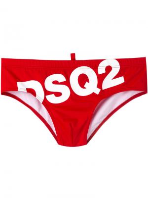 Плавки с диагональным логотипом Dsquared2. Цвет: красный