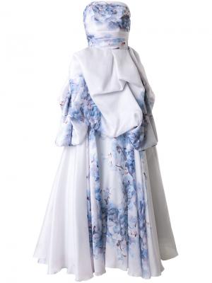 Вечернее платье с цветочным принтом без бретелек Isabel Sanchis. Цвет: белый