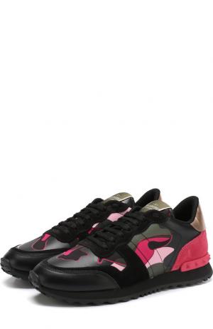 Комбинированные кроссовки  Garavani Rockrunner на шнуровке Valentino. Цвет: розовый