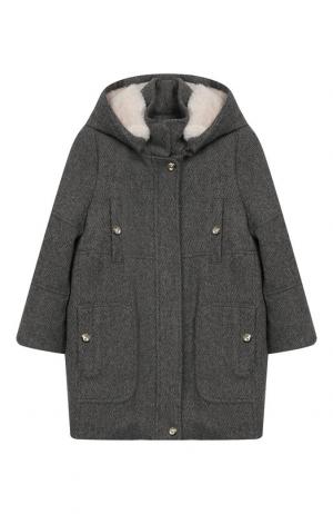 Шерстяное пальто с капюшоном Chloé. Цвет: серый