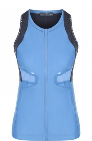 Спортивный топ на молнии с открытыми плечами adidas by Stella McCartney. Цвет: голубой