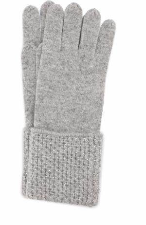 Кашемировые перчатки с отделкой стразами Swarovski William Sharp. Цвет: серый