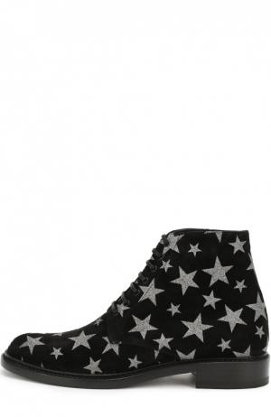 Замшевые ботинки Lolita с принтом в виде звезд Saint Laurent. Цвет: черный