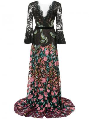 Платье макси с цветочной вышивкой Marchesa Notte. Цвет: чёрный