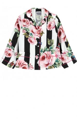 Шелковая блуза в пижамном стиле с принтом Dolce & Gabbana. Цвет: черно-белый