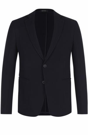 Шерстяной однобортный пиджак Giorgio Armani. Цвет: темно-синий