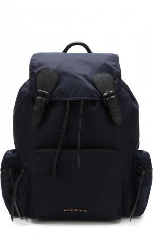 Текстильный рюкзак с клапаном и отделкой из натуральной кожи Burberry. Цвет: темно-синий