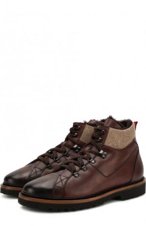 Кожаные ботинки на шнуровке Kiton. Цвет: коричневый