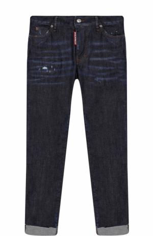 Укороченные джинсы-скинни с потертостями Dsquared2. Цвет: синий