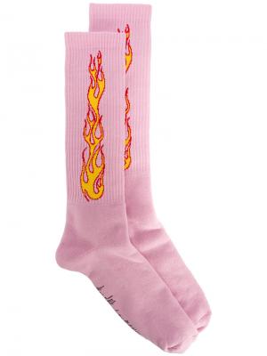 Носки с эффектом пламени Palm Angels. Цвет: розовый и фиолетовый