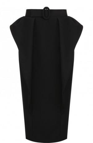 Шерстяная юбка-миди с поясом Michael Kors Collection. Цвет: черный