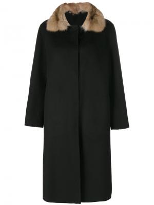 Пальто с контрастным воротником Liska. Цвет: чёрный