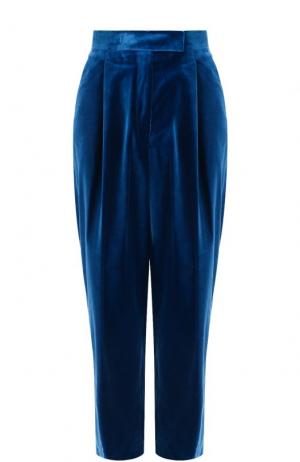 Укороченные бархатные брюки с защипами Dries Van Noten. Цвет: синий