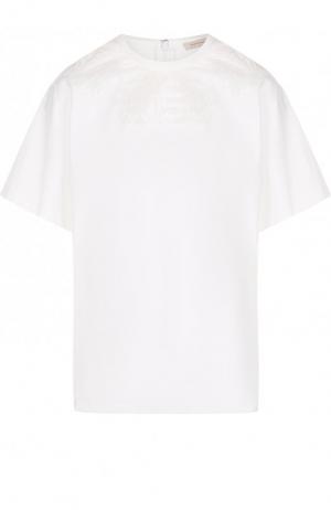 Однотонная хлопковая футболка с перьевой отделкой Christopher Kane. Цвет: белый