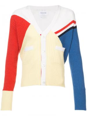 V-Neck Cardigan With Red, White And Blue Diagonal Stripe & Rib Intarsia In Cashmere Thom Browne. Цвет: многоцветный