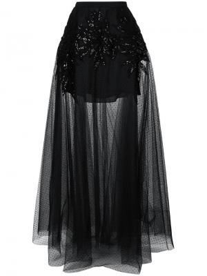 Декорированная прозрачная юбка макси Elie Saab. Цвет: чёрный