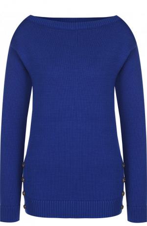 Однотонный хлопковый пуловер с контрастными пуговицами Ralph Lauren. Цвет: синий