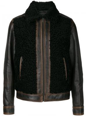 Кожаная куртка с меховыми панелями Prada. Цвет: коричневый