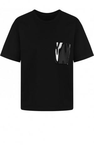 Хлопковая футболка с круглым вырезом и накладным карманом Mm6. Цвет: черный