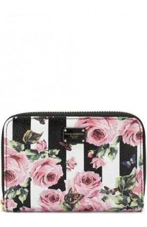 Кожаное портмоне на молнии с цветочным принтом Dolce & Gabbana. Цвет: черно-белый