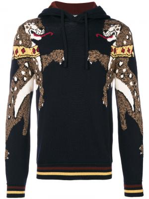 Худи вязки интарсия с леопардами Dolce & Gabbana. Цвет: синий