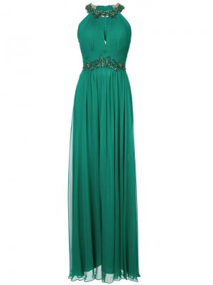 Платье с вышивкой из бисера Marchesa Notte. Цвет: зелёный