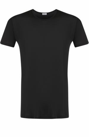 Шелковая футболка с круглым вырезом Zimmerli. Цвет: черный