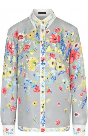 Шелковая блуза с цветочным принтом Escada. Цвет: серый