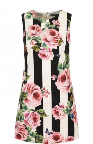 Мини-платье в полоску с цветочным принтом Dolce & Gabbana. Цвет: черно-белый