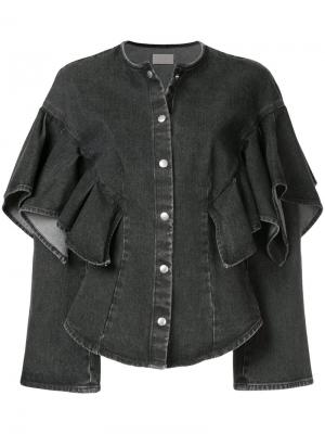 Джинсовая куртка с оборками Sara Battaglia. Цвет: серый