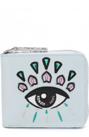 Кожаный кошелек на молнии с вышивкой Eye Kenzo. Цвет: голубой