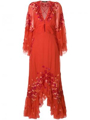 Длинное платье с цветочной вышивкой Roberto Cavalli. Цвет: жёлтый и оранжевый