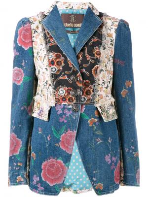 Джинсовая куртка с цветочными нашивками Roberto Cavalli. Цвет: синий