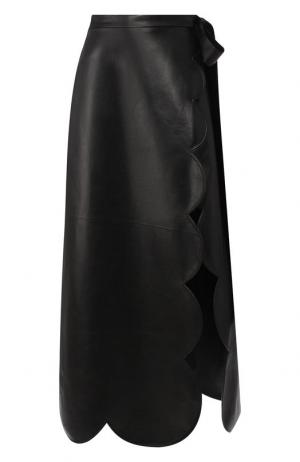 Кожаная юбка с запахом Valentino. Цвет: черный