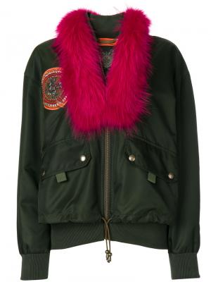 Куртка-бомбер с меховым воротником Mr & Mrs Italy. Цвет: зелёный