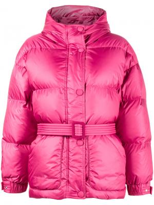 Дутая куртка Michelin с капюшоном и поясом Ienki. Цвет: розовый и фиолетовый