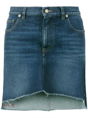Асимметричная мини-юбка с вышивкой Saint Laurent. Цвет: синий