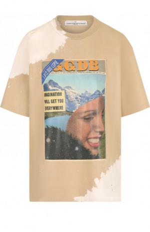 Хлопковая футболка с круглым вырезом и принтом Golden Goose Deluxe Brand. Цвет: бежевый