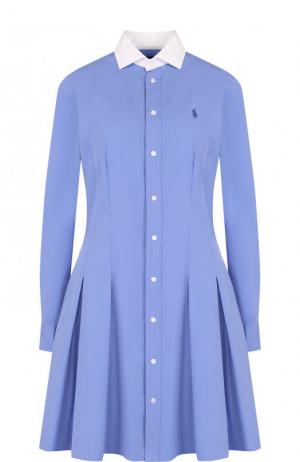 Приталенное хлопковое платье-рубашка Polo Ralph Lauren. Цвет: синий