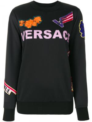 Толстовка с логотипом и цветами Versace. Цвет: чёрный