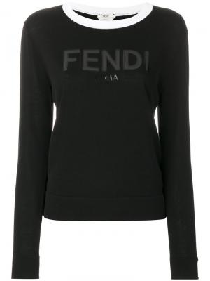 Свитер с контрастным вырезом и логотипом Fendi. Цвет: чёрный