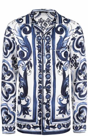 Шелковая рубашка в пижамном стиле с принтом Dolce & Gabbana. Цвет: синий