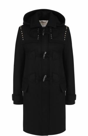 Шерстяное пальто-дафлкот с капюшоном Valentino. Цвет: черный