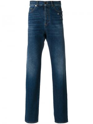 Прямые джинсы с заклепками в виде звезд Saint Laurent. Цвет: синий