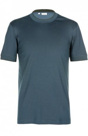 Хлопковая футболка с круглым вырезом Brioni. Цвет: морской волны