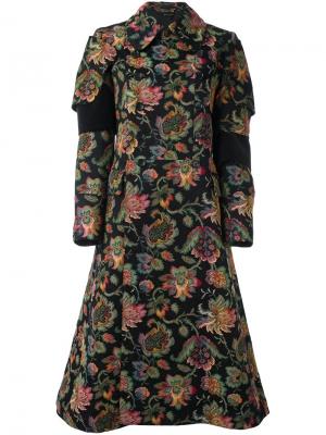 Двубортное пальто с цветочным рисунком Comme Des Garçons. Цвет: чёрный