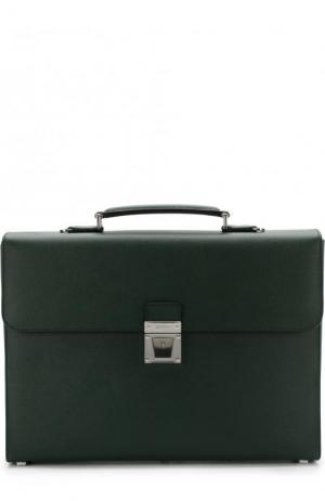 Кожаный портфель с плечевым ремнем Serapian. Цвет: темно-зеленый