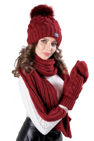 Комплект: шапка, шарф, варежки JAGGA. Цвет: темно-красный